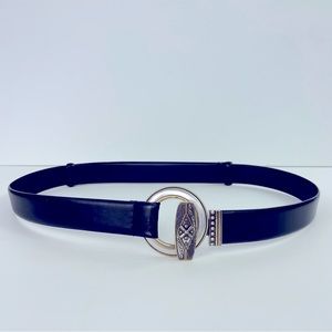 Chico’s Black Leather‎ Two-Tone Decorative Buckle Belt